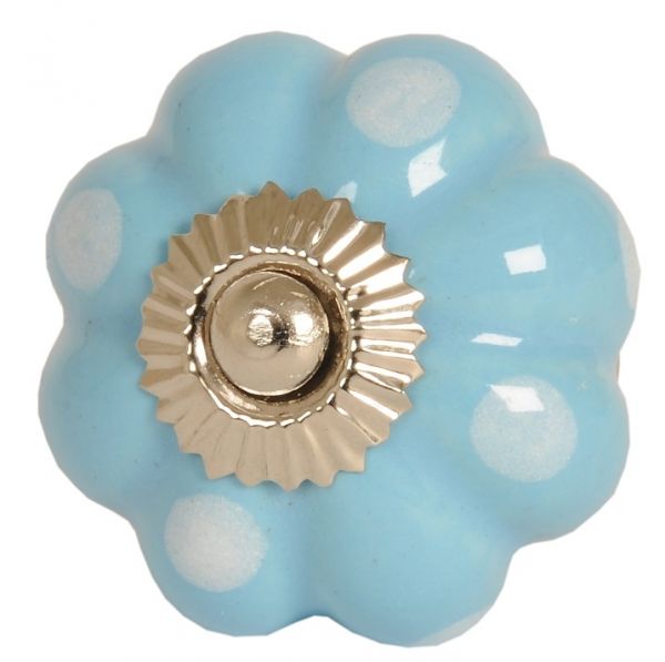 Keramická úchytka Květina modrá s puntíky  - Kliknutím zobrazíte detail obrázku.