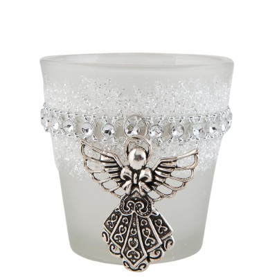Svícen na čajovou svíčku s andílkem bílý - Kliknutím zobrazíte detail obrázku.
