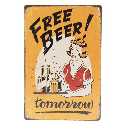 Plechová cedule Free beer tomorrow - Kliknutím zobrazíte detail obrázku.