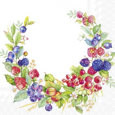 Papírové ubrousky Summer berries wreath - Kliknutím zobrazíte detail obrázku.