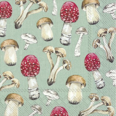 Papírové ubrousky Country mushrooms green - Kliknutím zobrazíte detail obrázku.