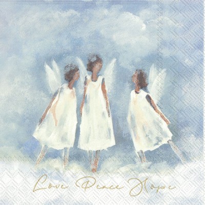 Papírové ubrousky s anděly Love, peace, hope - Kliknutím zobrazíte detail obrázku.